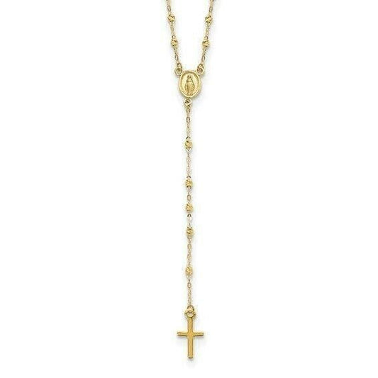 14k Semi-Solid Gold 20 inch Virgin Mary Beads Rosary Necklace Rosario