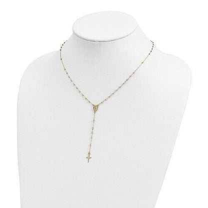 14k Semi-Solid Gold 20 inch Virgin Mary Beads Rosary Necklace Rosario