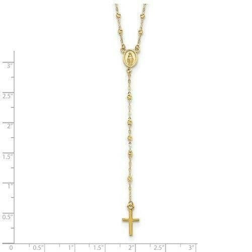 14k Semi-Solid Gold 20 inch Virgin Mary Beads Rosary Necklace Rosario