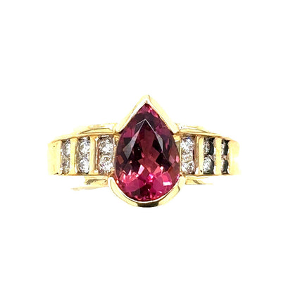 Created Pink Tourmaline Ring REAL Solid 14k Yellow Gold 8.0g Size 7