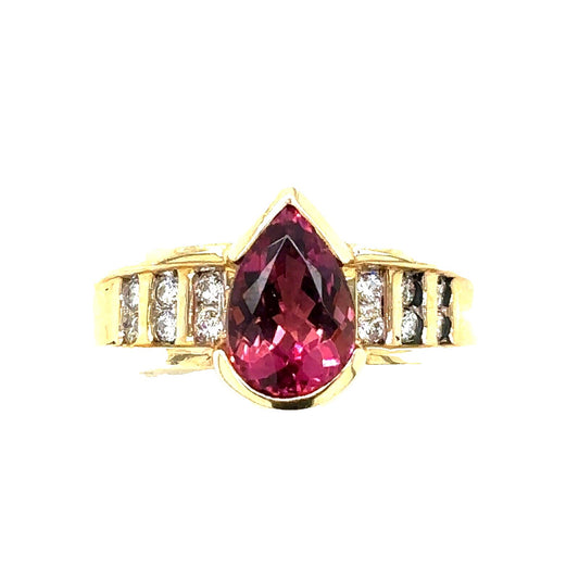 Created Pink Tourmaline Ring REAL Solid 14k Yellow Gold 8.0g Size 7