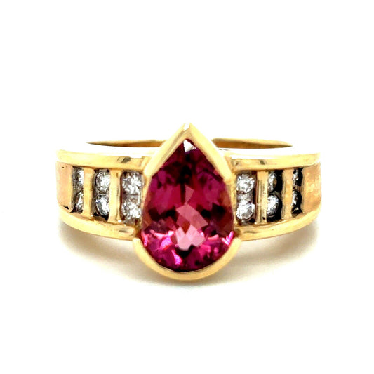 Created Pink Tourmaline Ring REAL Solid 14k Yellow Gold 8.0g Size 7