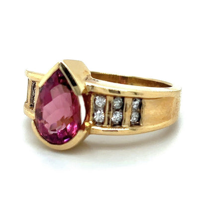 Created Pink Tourmaline Ring REAL Solid 14k Yellow Gold 8.0g Size 7
