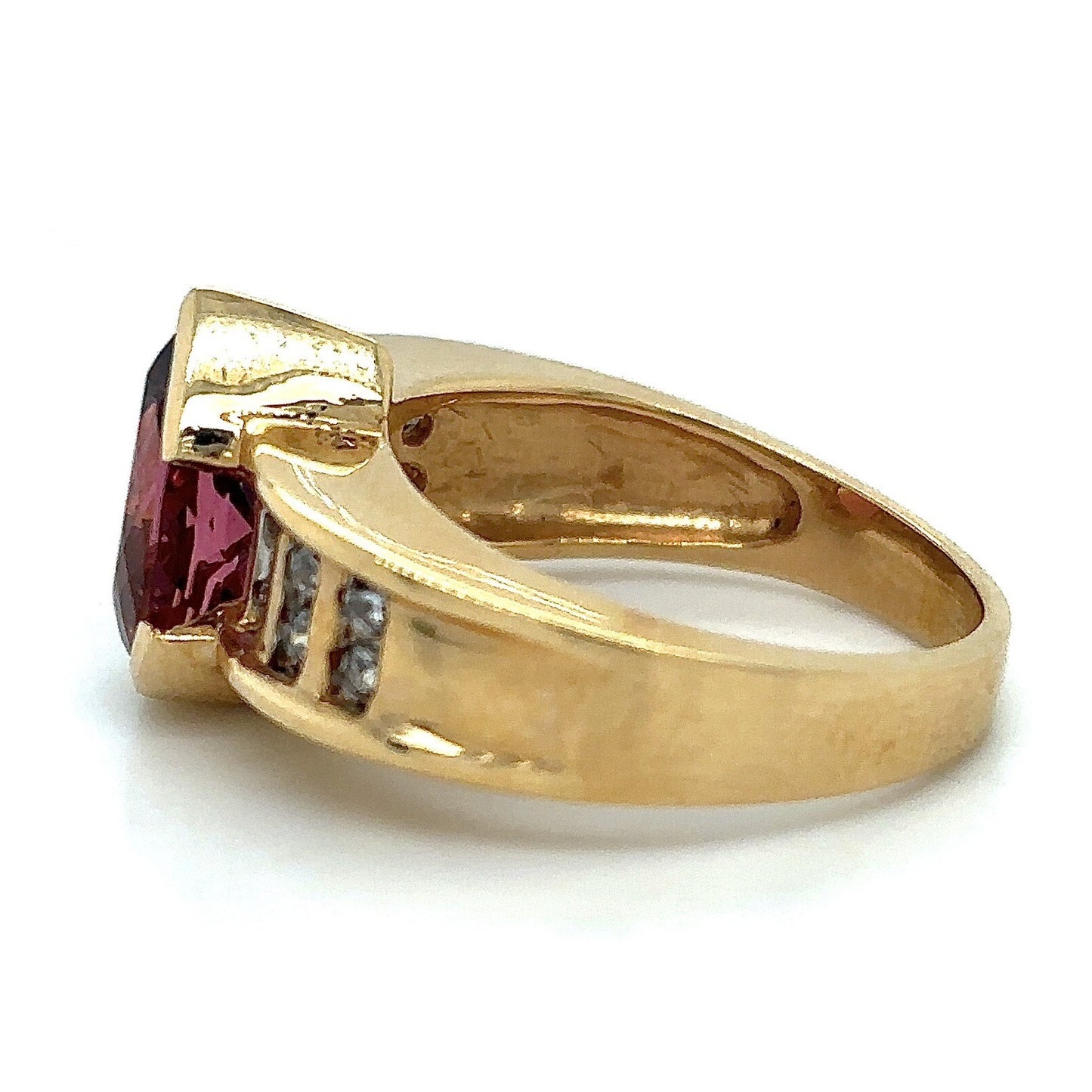 Created Pink Tourmaline Ring REAL Solid 14k Yellow Gold 8.0g Size 7