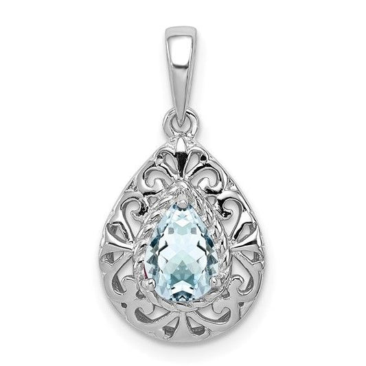 Sterling Silver Aquamarine Teardrop Pendant