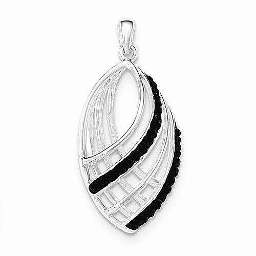 Sterling Silver Black Crystal Pendant 925 Leaf Design