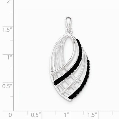 Sterling Silver Black Crystal Pendant 925 Leaf Design