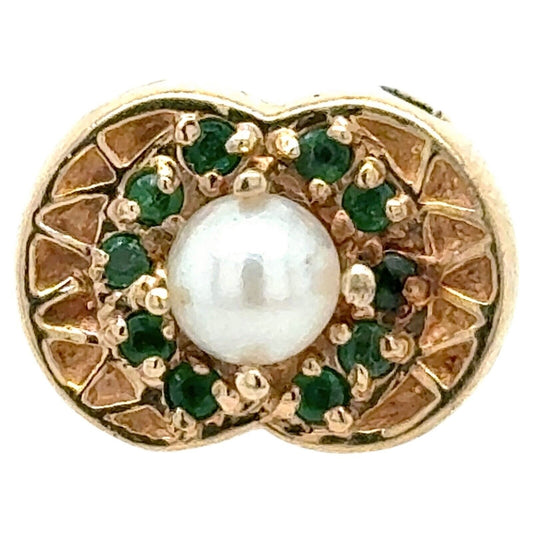 10K Yellow Gold Pearl & Emerald Bracelet Slide 5.3g Intricate Design