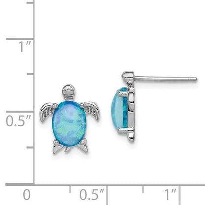 Sterling Silver Rhodium-Plated Created Opal Turtle Button Post Earrings