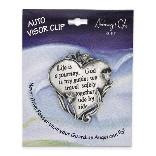 Silver-tone LIFE IS A JOURNEY Sentiment Visor Clip