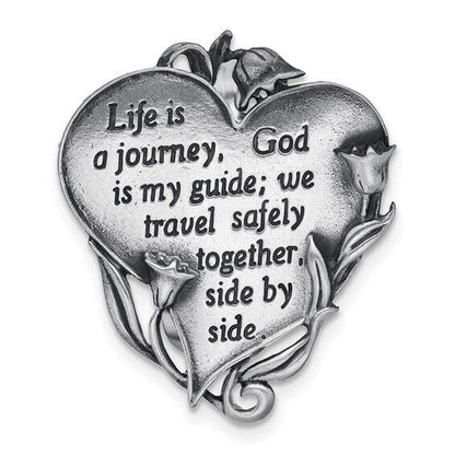 Silver-tone LIFE IS A JOURNEY Sentiment Visor Clip