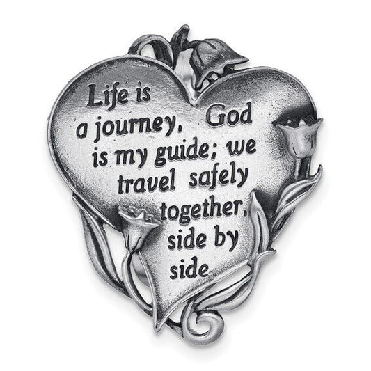 Silver-tone LIFE IS A JOURNEY Sentiment Visor Clip