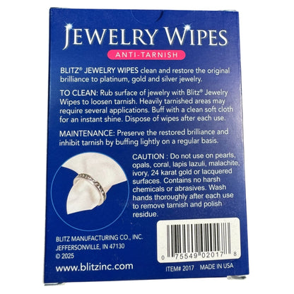 Blitz Jewelry Wipes Anti-Tarnish Dry Cleaning Cloths Non-Toxic 30 Ct