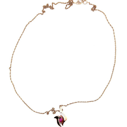 14k Yellow Gold Ruby & Diamond Pendant Necklace With 18" Chain 3.2g