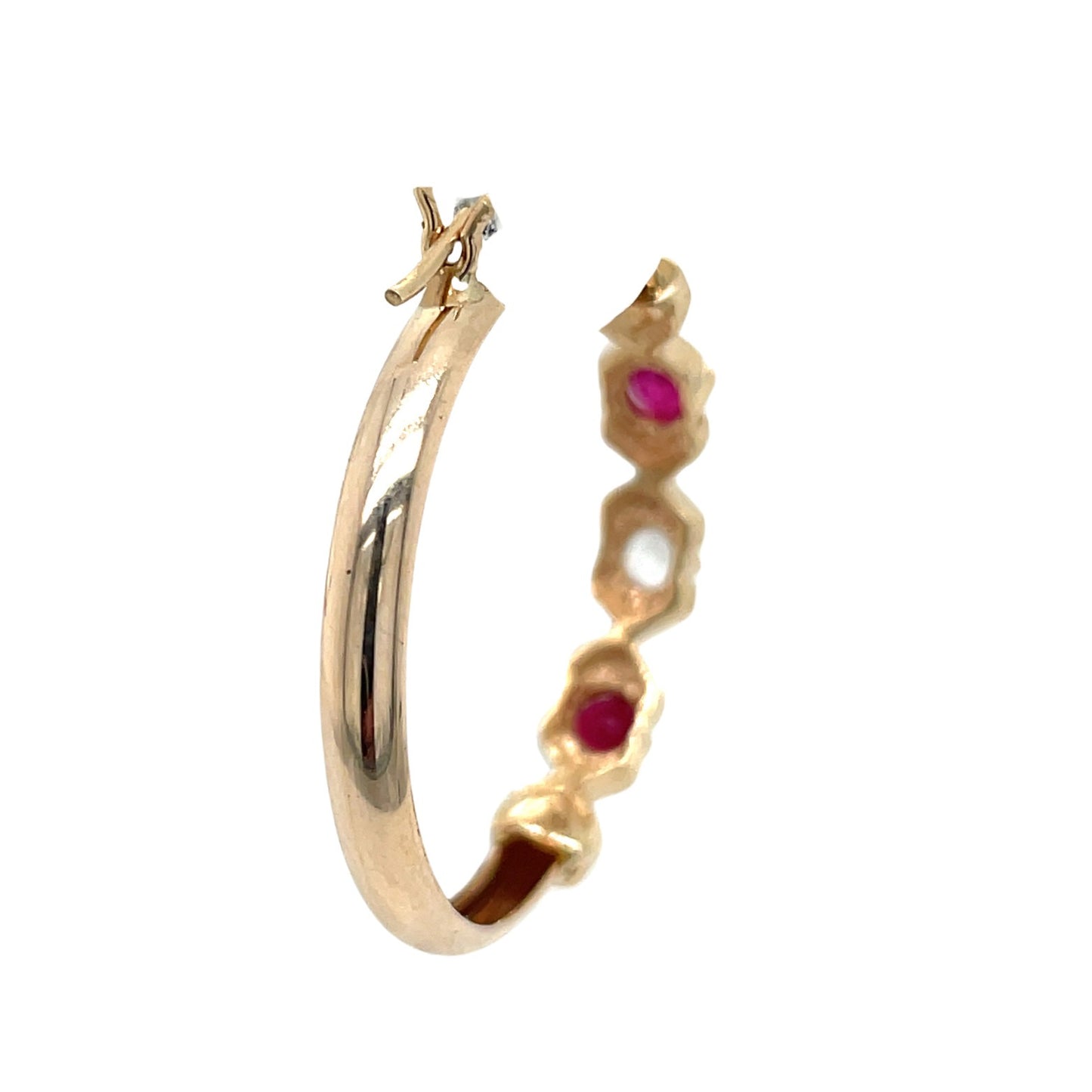 10K Yellow Gold Ruby & White Sapphire Dangle Hoop Earrings 4.6g