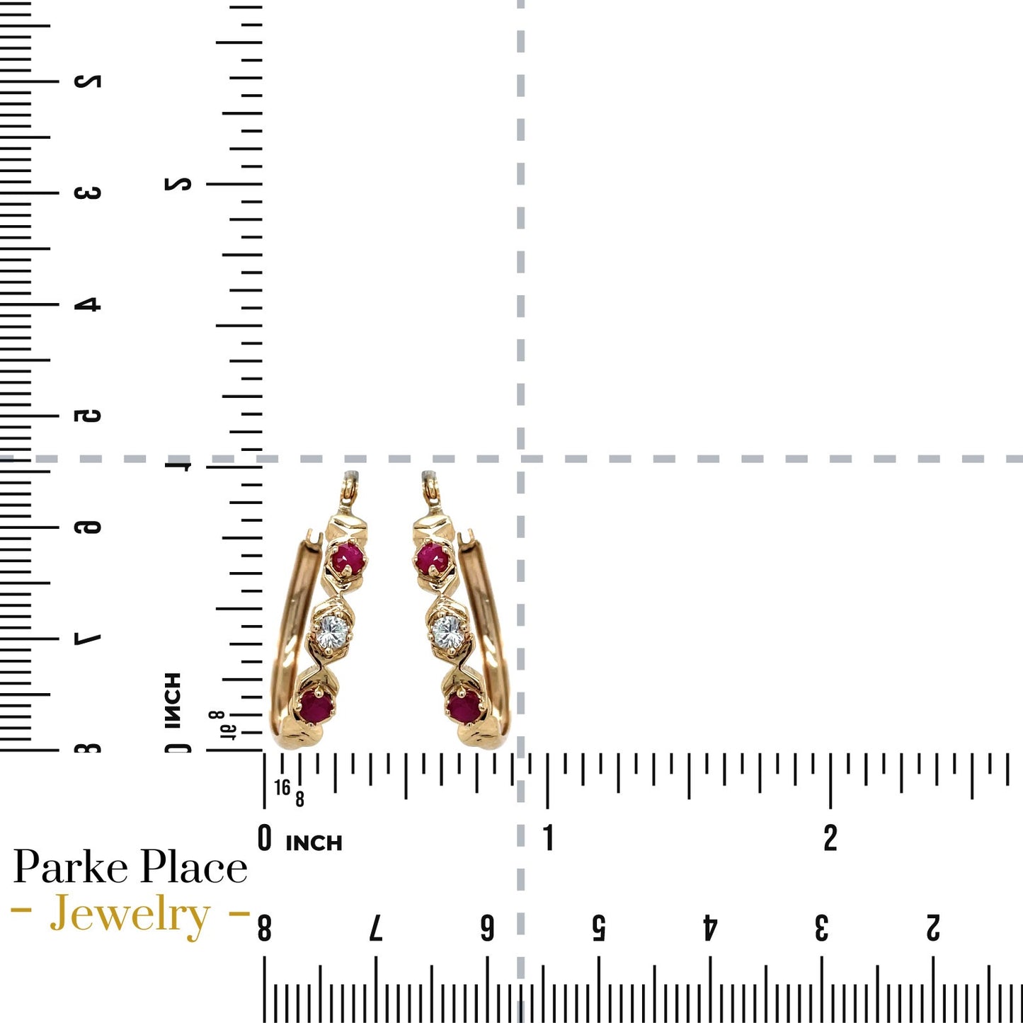 10K Yellow Gold Ruby & White Sapphire Dangle Hoop Earrings 4.6g