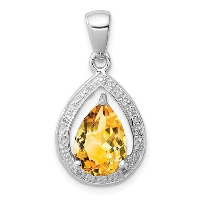 Sterling Silver  Yellow Citrine  & Diamond Pendant