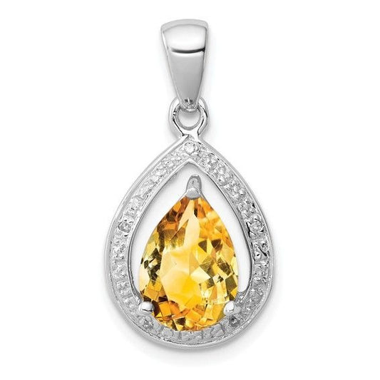 Sterling Silver  Yellow Citrine  & Diamond Pendant