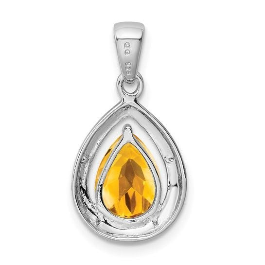 Sterling Silver  Yellow Citrine  & Diamond Pendant
