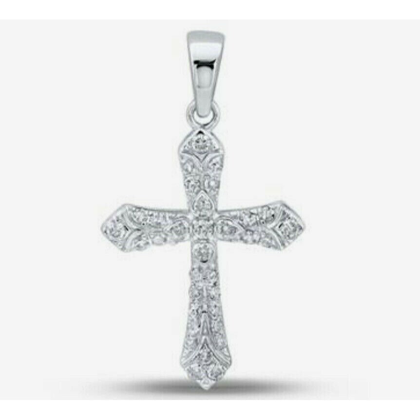 10K White Gold 1/3 Ctw Diamond Cross Pendant With Round Cut Stones