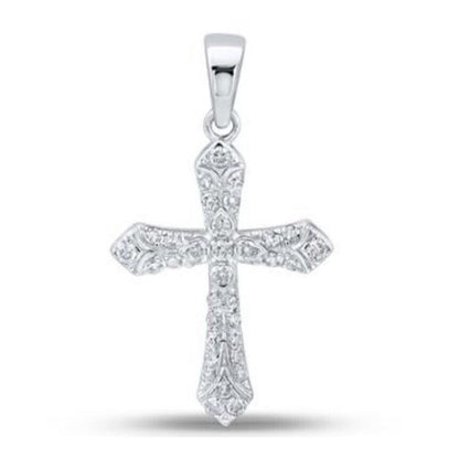10K White Gold 1/3 Ctw Diamond Cross Pendant With Round Cut Stones