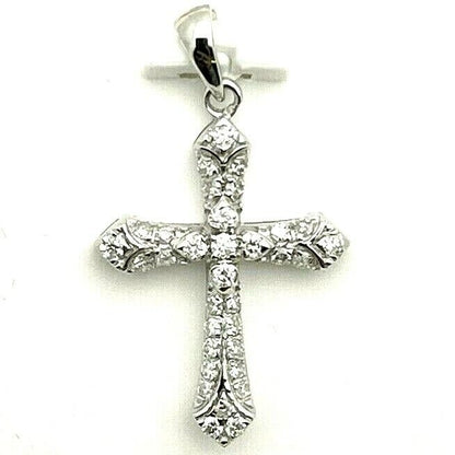 10K White Gold 1/3 Ctw Diamond Cross Pendant With Round Cut Stones