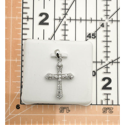 10K White Gold 1/3 Ctw Diamond Cross Pendant With Round Cut Stones