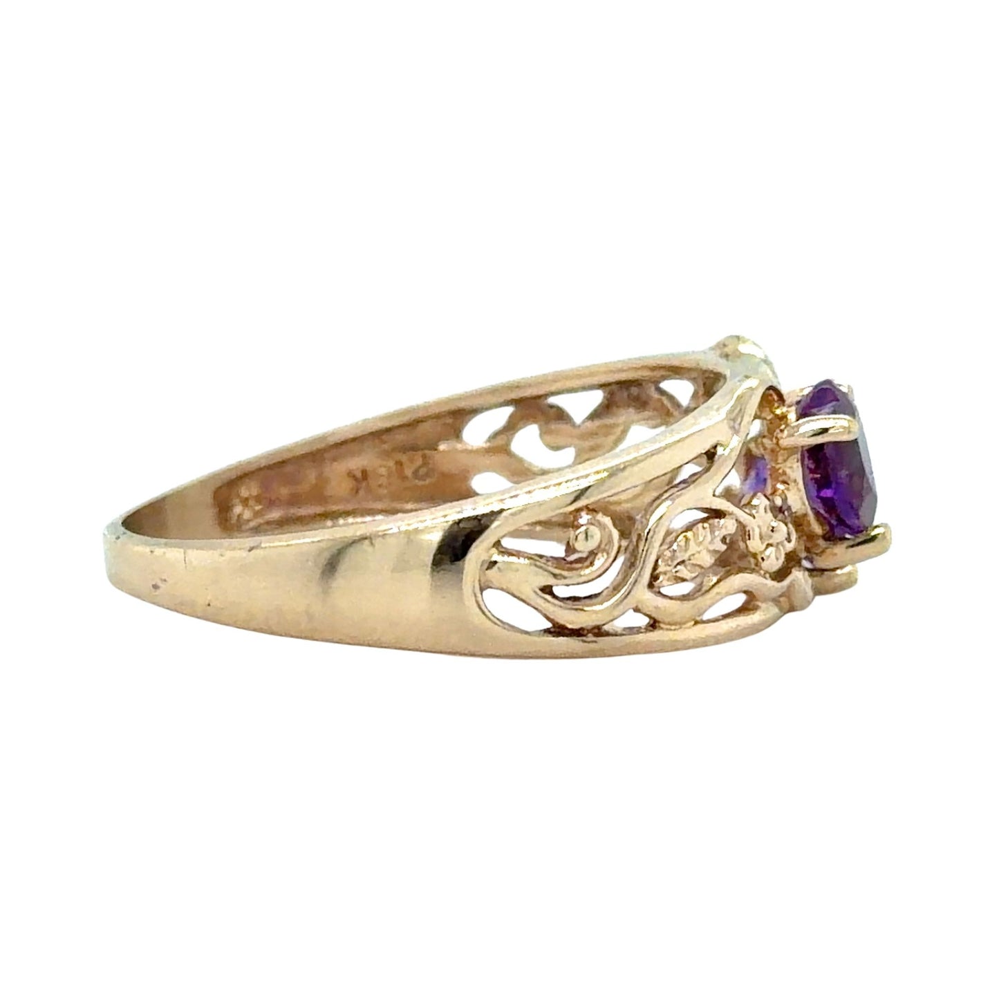 Amethyst Hearts 10k Yellow Gold Ring 2.7g Size 9.25