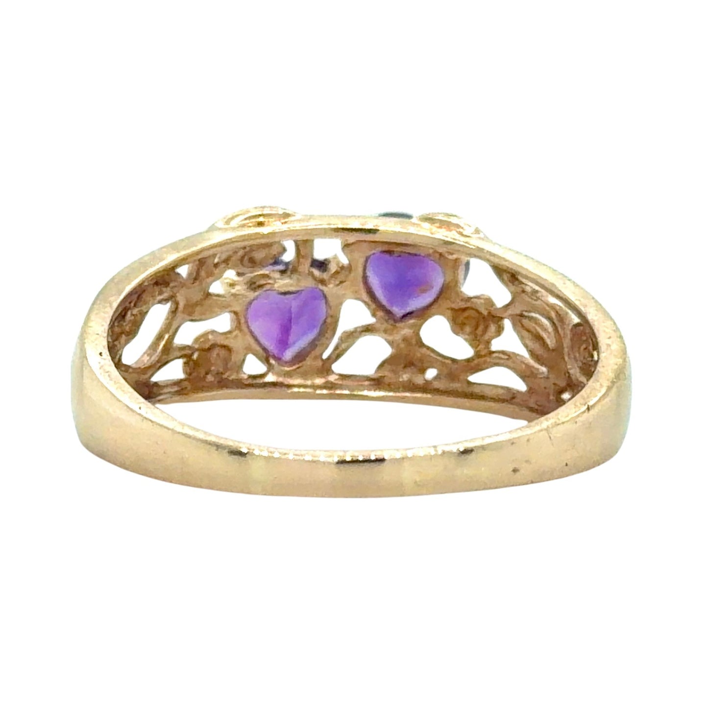 Amethyst Hearts 10k Yellow Gold Ring 2.7g Size 9.25
