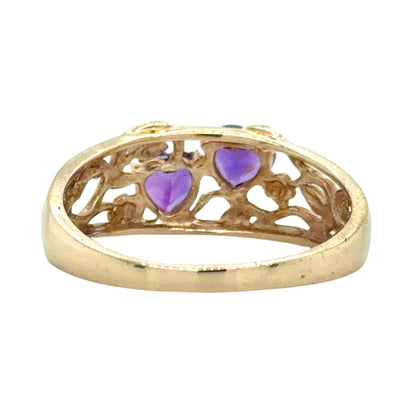 Amethyst Hearts 10k Yellow Gold Ring 2.7g Size 9.25