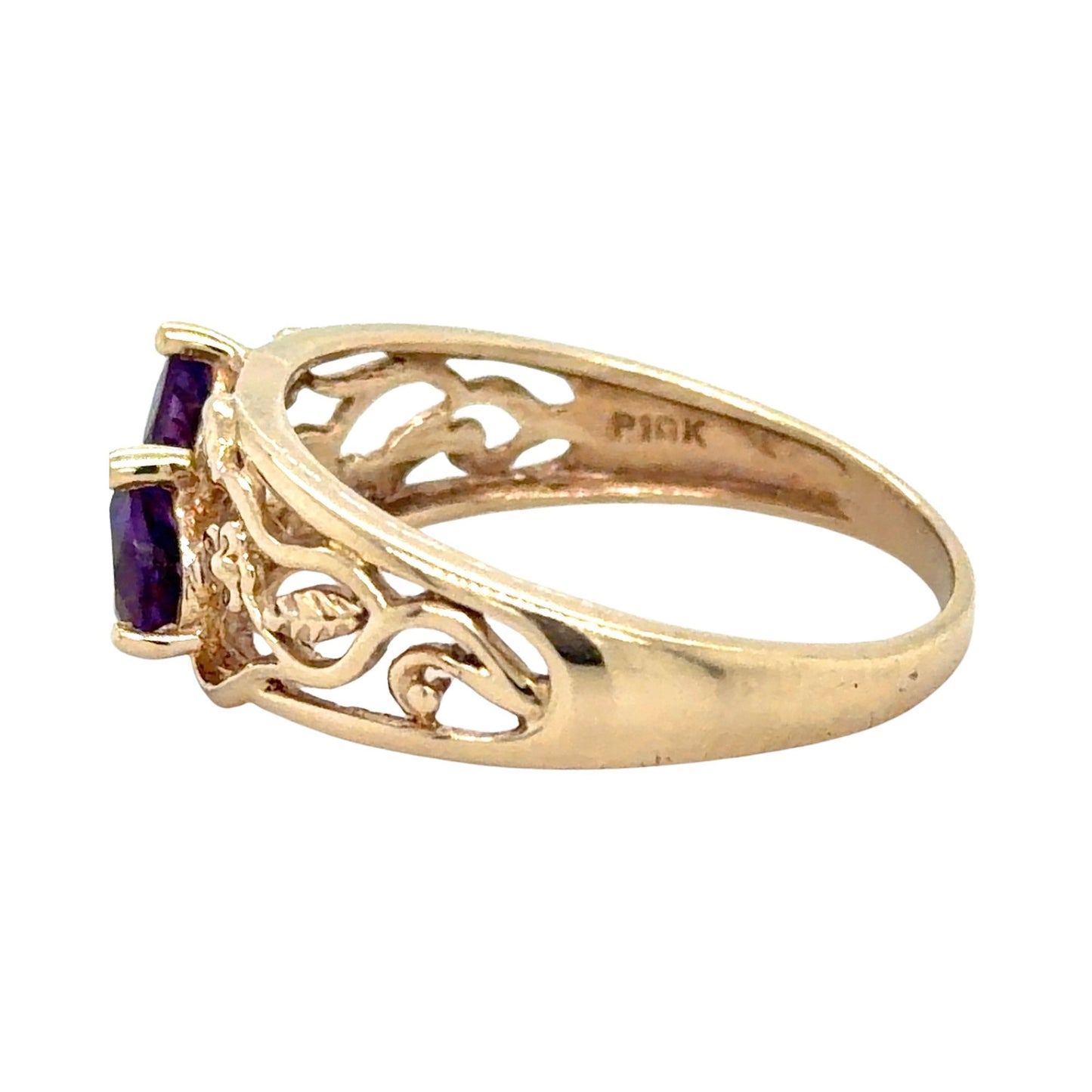 Amethyst Hearts 10k Yellow Gold Ring 2.7g Size 9.25