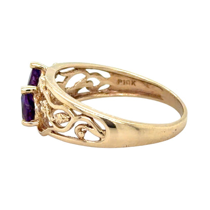 Amethyst Hearts 10k Yellow Gold Ring 2.7g Size 9.25