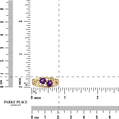 Amethyst Hearts 10k Yellow Gold Ring 2.7g Size 9.25