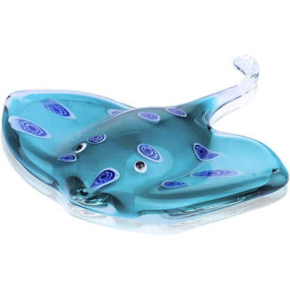 Hand Blown Light Blue Stingray Glass Figurine With Glittering Details 5.5in x 5.1in 3¾ Inch Decorative Art Glass