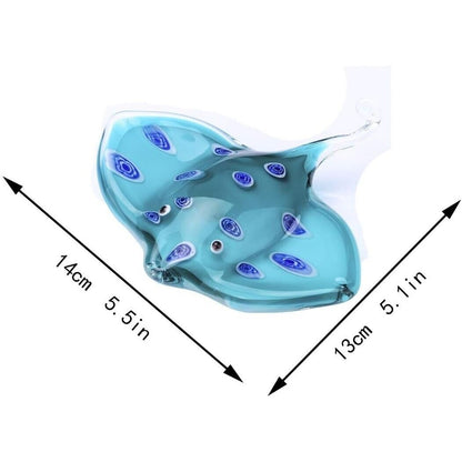 Hand Blown Light Blue Stingray Glass Figurine With Glittering Details 5.5in x 5.1in 3¾ Inch Decorative Art Glass