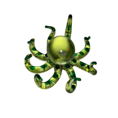 Hand Blown Glass Octopus Figurine In Green With Swirled Details Unique Handmade Art Sculpture 2.5"x2.5"x1.4"
