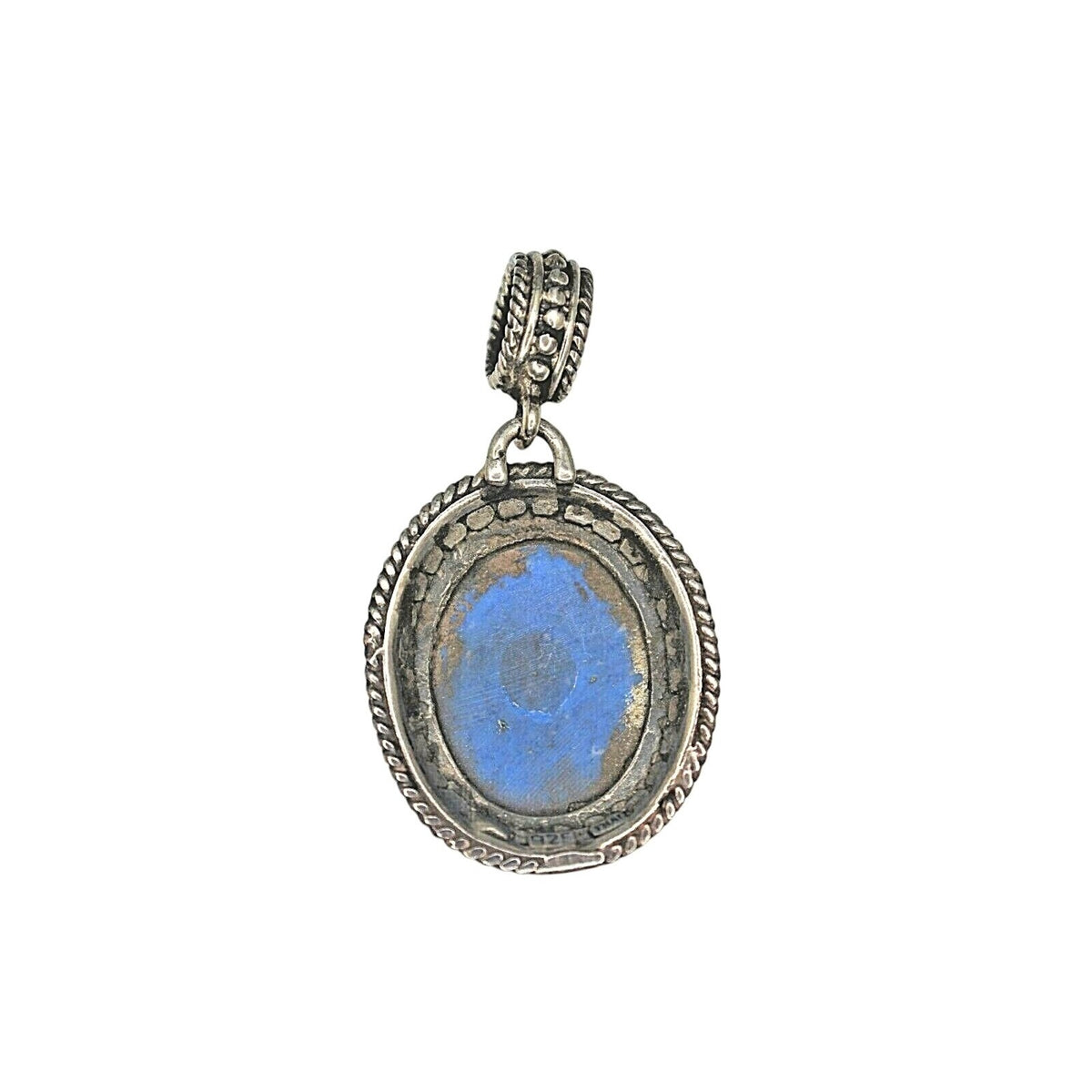 Blue Lapis Lazuli Antiqued Pendant Charm 10.4g  Sterling Silver