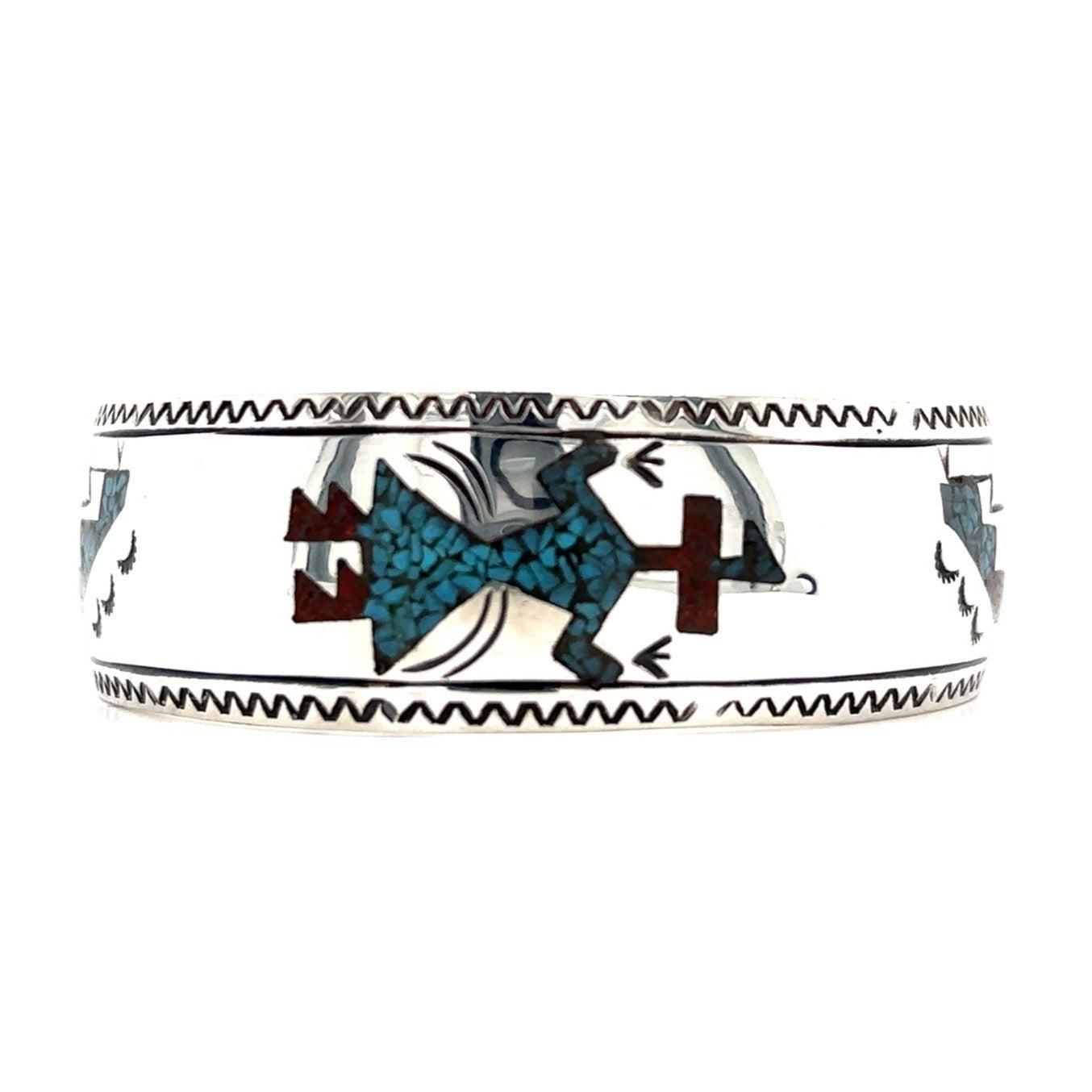 Crushed Turquoise & Coral Cuff Bracelet REAL SOLID .925 Sterling Silver 13.9 g