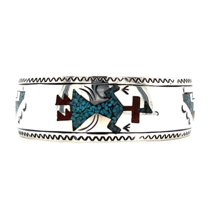 Crushed Turquoise & Coral Cuff Bracelet REAL SOLID .925 Sterling Silver 13.9 g