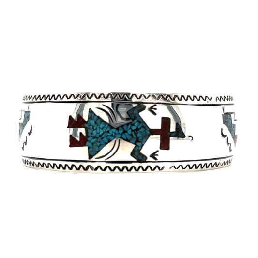 Crushed Turquoise & Coral Cuff Bracelet REAL SOLID .925 Sterling Silver 13.9 g