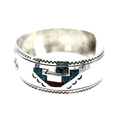 Crushed Turquoise & Coral Cuff Bracelet REAL SOLID .925 Sterling Silver 13.9 g