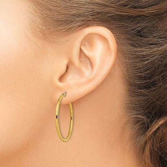 Chisel Stainless Steel Yellow Gold IP-Plated Polished 32mm Diameter 2mm Hoop Earrings With Pouch