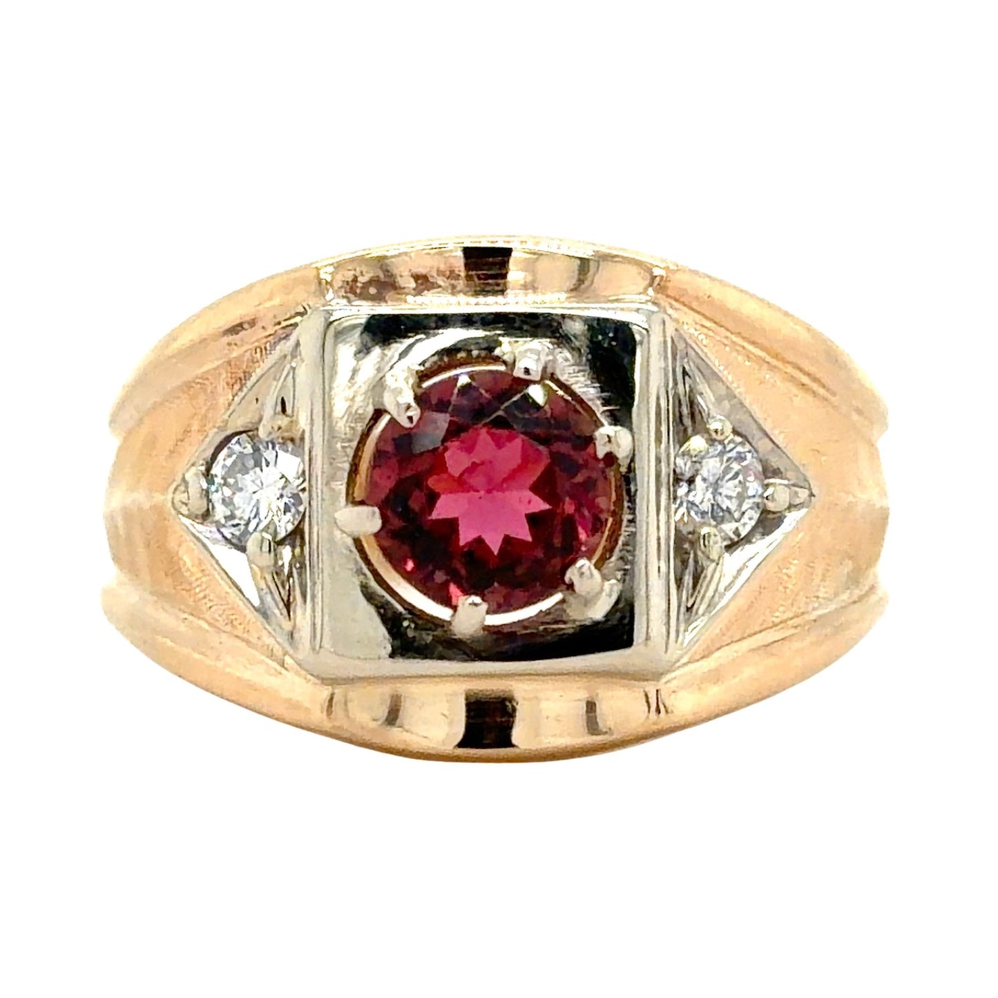 Garnet & 0.14ct Diamonds 14k Yellow Gold Ring 13g Size 12.75