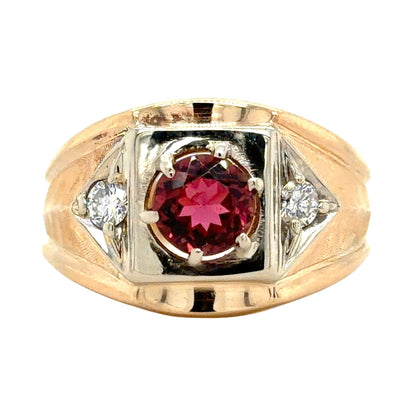 Garnet & 0.14ct Diamonds 14k Yellow Gold Ring 13g Size 12.75