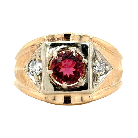 Garnet & 0.14ct Diamonds 14k Yellow Gold Ring 13g Size 12.75