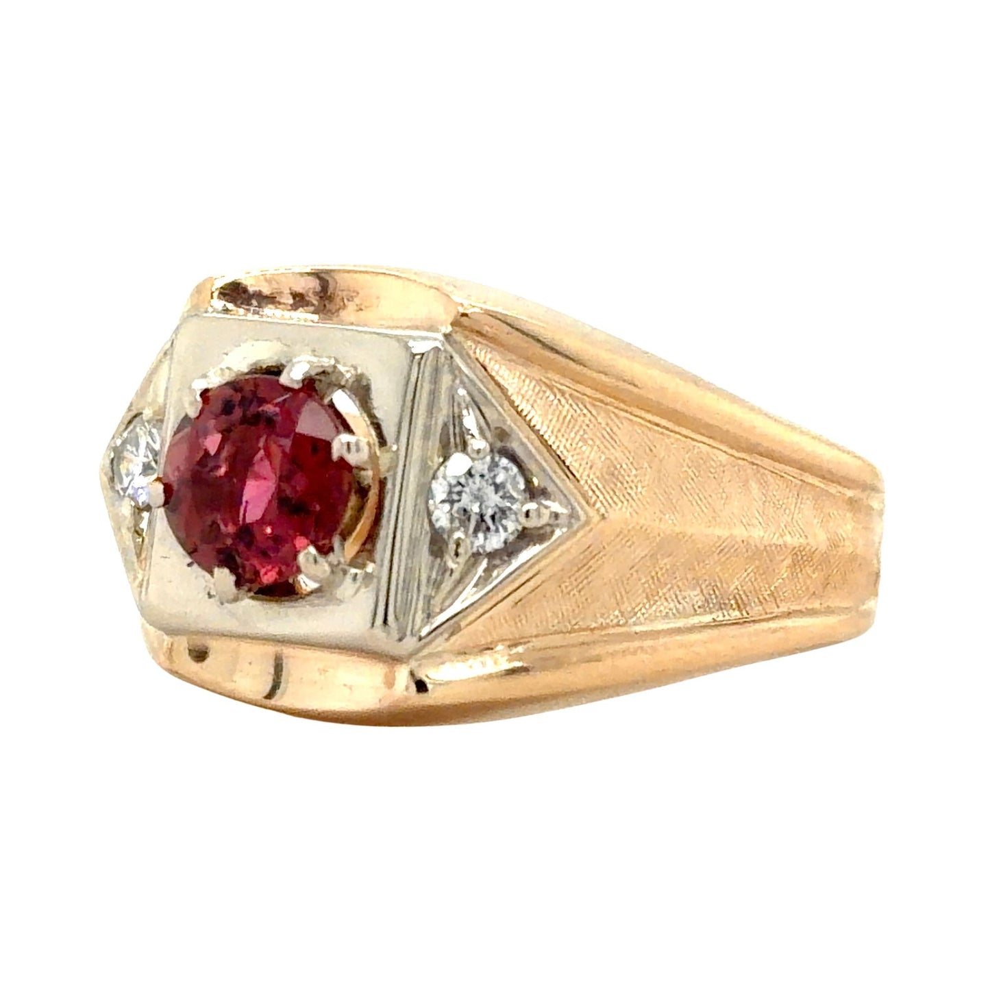 Garnet & 0.14ct Diamonds 14k Yellow Gold Ring 13g Size 12.75
