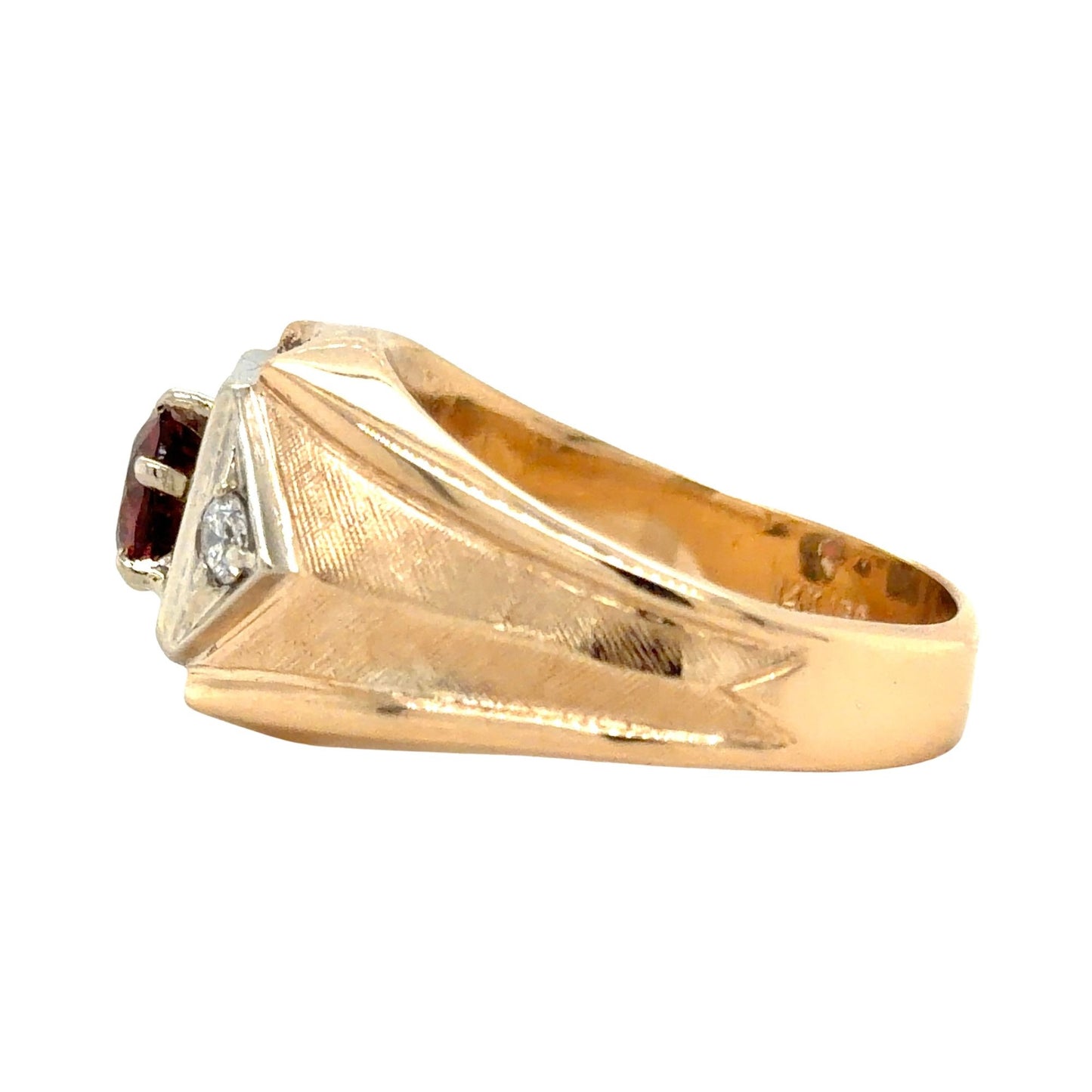 Garnet & 0.14ct Diamonds 14k Yellow Gold Ring 13g Size 12.75