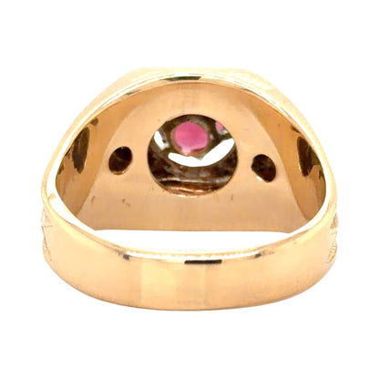 Garnet & 0.14ct Diamonds 14k Yellow Gold Ring 13g Size 12.75