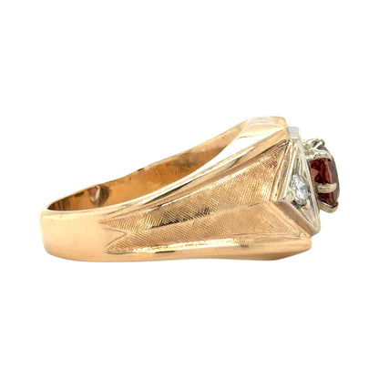 Garnet & 0.14ct Diamonds 14k Yellow Gold Ring 13g Size 12.75