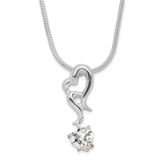 Sterling Silver 925 Heart Pendant Necklace With Cubic Zirconia Stone